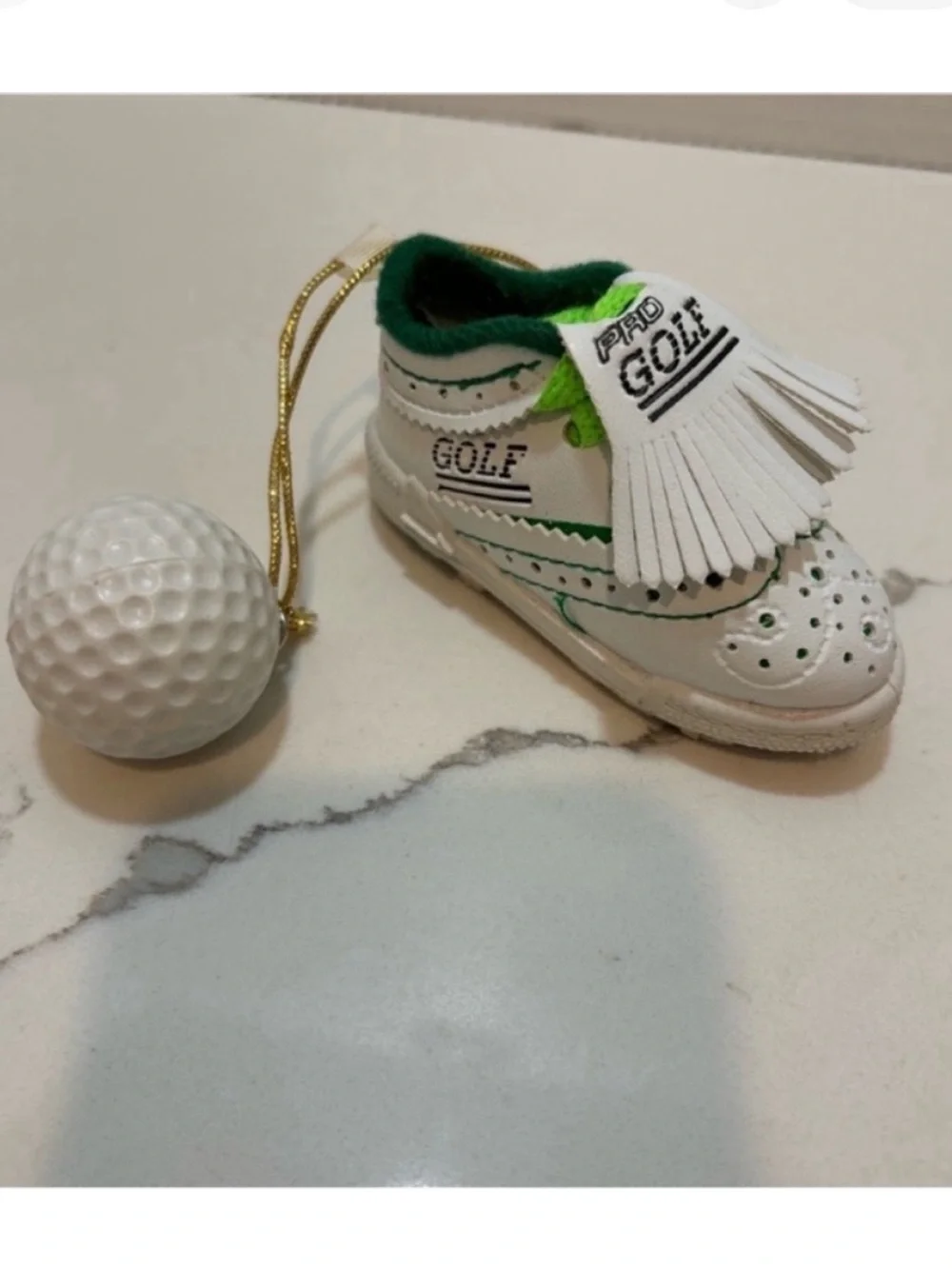 Golf Shoe and Golf Ball Christmas Ornament NEW Present Topper Decor White Green